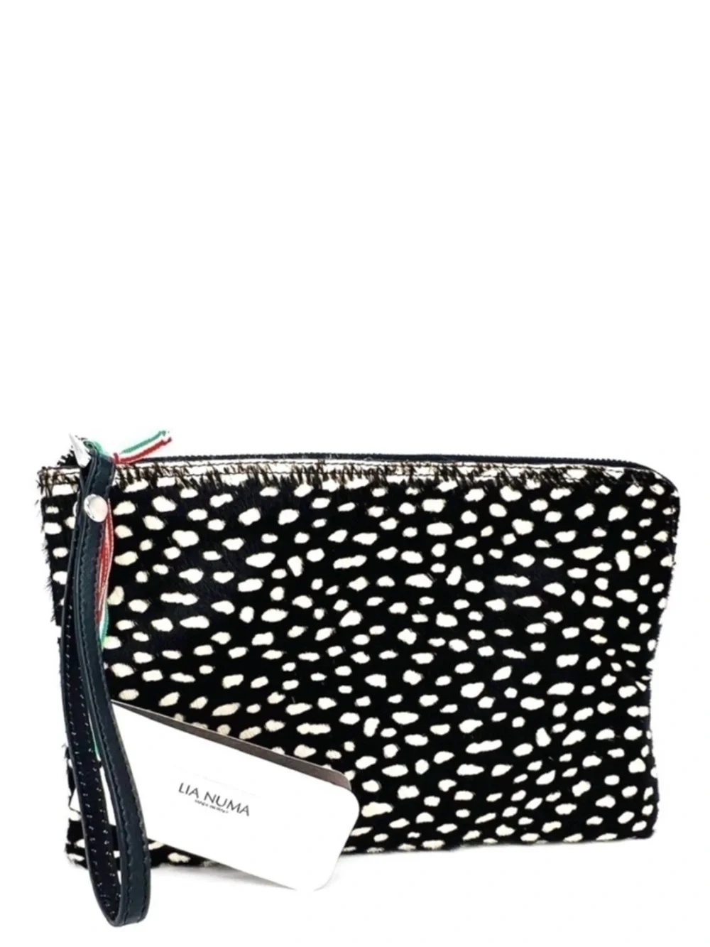 Lia Numa Clutch Wristlet Cowhide Animal Print Leather Black & White Bag New NWT